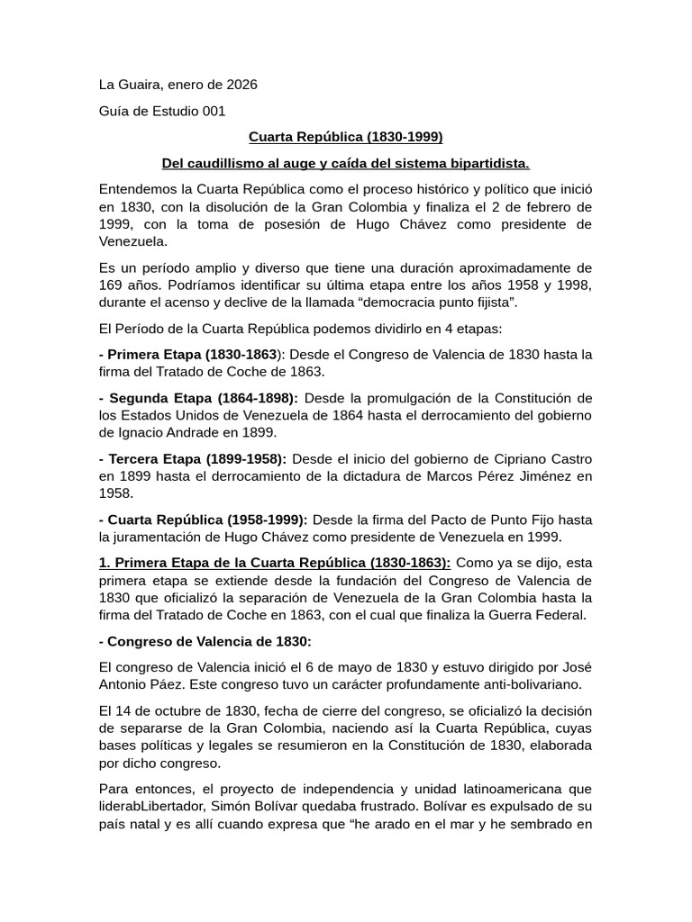 Cuarta República 2026 - 034820 | PDF | Venezuela | Política de venezuela