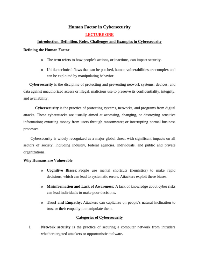 Cyb 113 Lecture 1 | PDF | Security | Computer Security