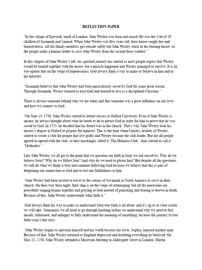 Group 4 Reflection Paper | PDF | John Wesley | God In Christianity