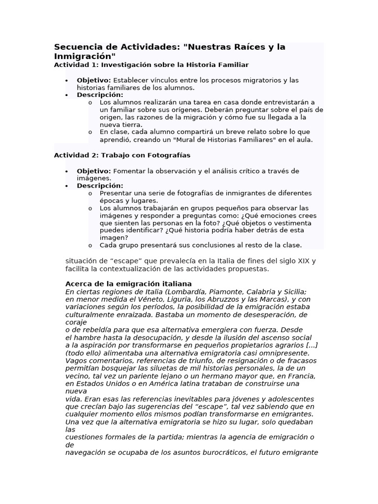 Secuencia de Actividades Inmigracion 3ro | PDF | Migración humana