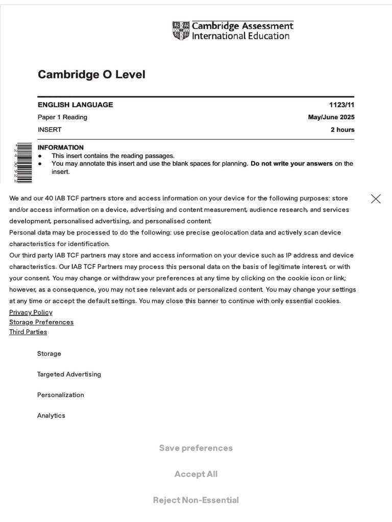 CAIE O Level English 1123 s25 Insert 11 With TEXT A | PDF