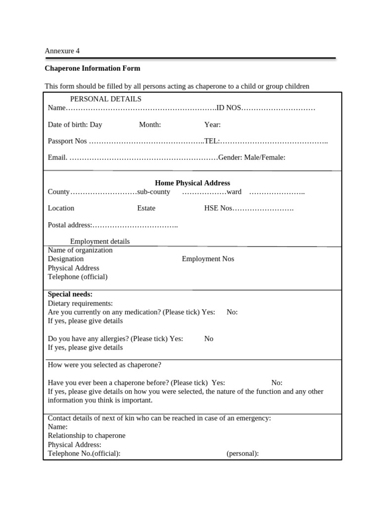 Annexure 4 Chaperone Information Form | PDF