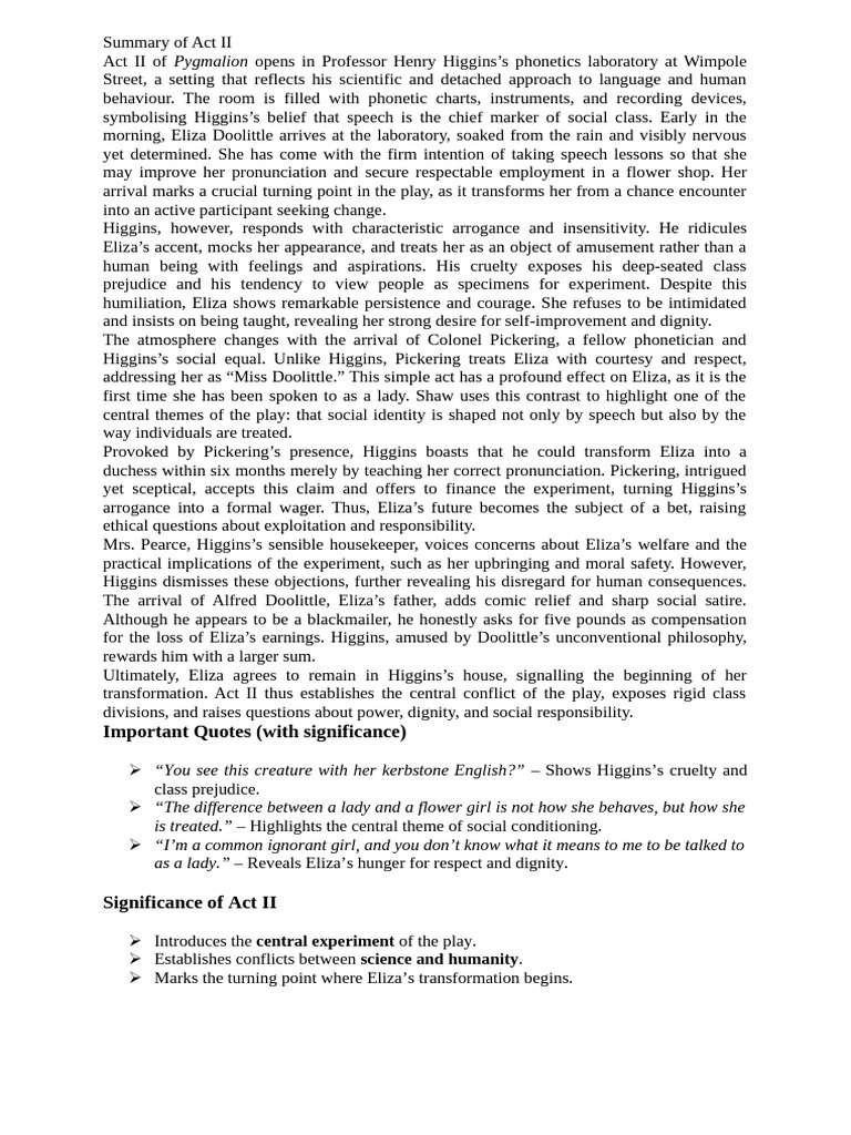 Analysis Pygmalion Act II | PDF | Pygmalion (Play)