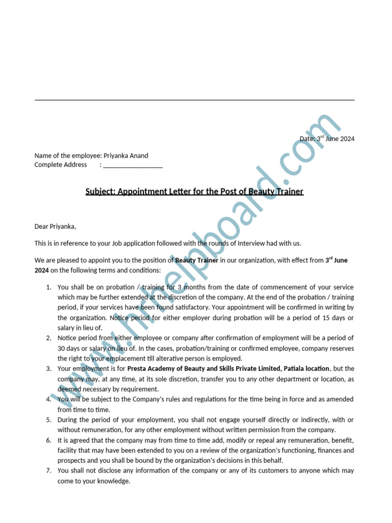 New Appointment Letter Format1 | PDF | Salary | Employment
