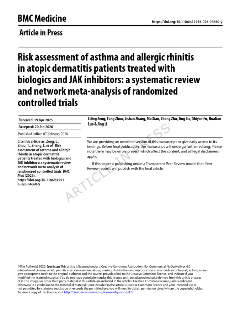 Risk Assessment of Asthma and Allergic Rhinitis in Atopic Dermatitis ...