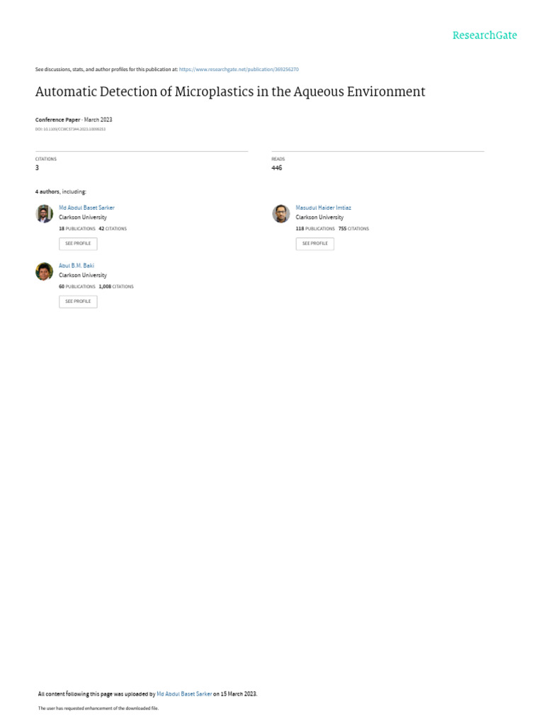 Automatic Detection of Microplastics in The Aqueous Environment | PDF ...