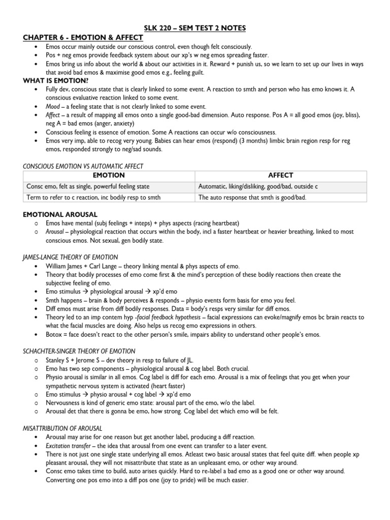 SLK 220 Notes Sem Test 2 | PDF | Anger | Emotions