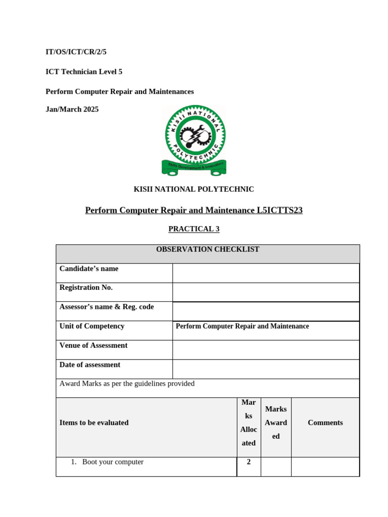 PCRM CAT 3 Observation Checklist | PDF