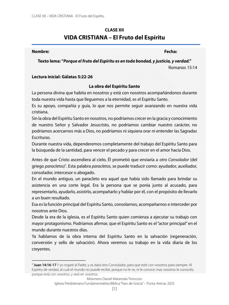 Vida Cristiana - El Fruto Del Espíritu | PDF | Fruto Del Espiritu Santo ...
