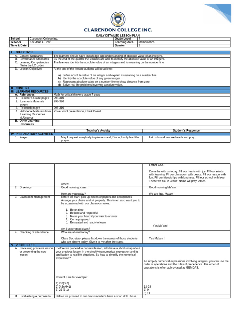 Daily Detailed Lesson Plan | PDF | Numbers | Learning