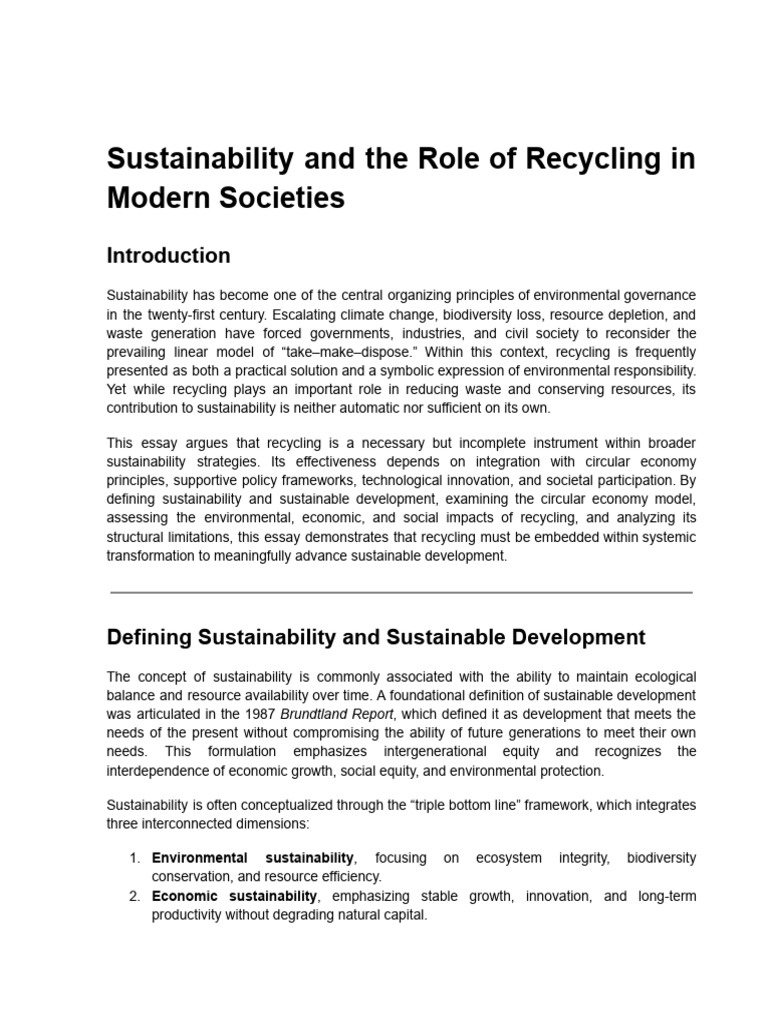Sustainability and the Role of Recycling in Modern Societies | PDF ...