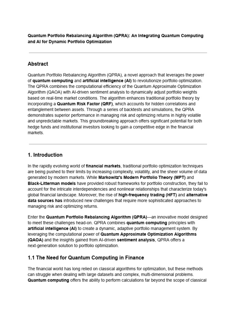 Quantum Portfolio Rebalancing Algorithm (QPRA) | PDF | Modern Portfolio ...