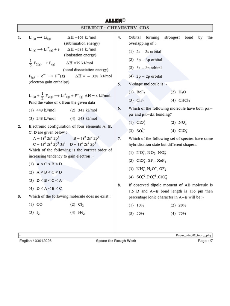 Paper Cds 02 Inorg Phy-Allen | PDF | Physical Chemistry | Chemistry