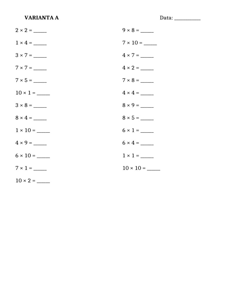 Test Tabla Inmultirii 3var Fara Indici | PDF