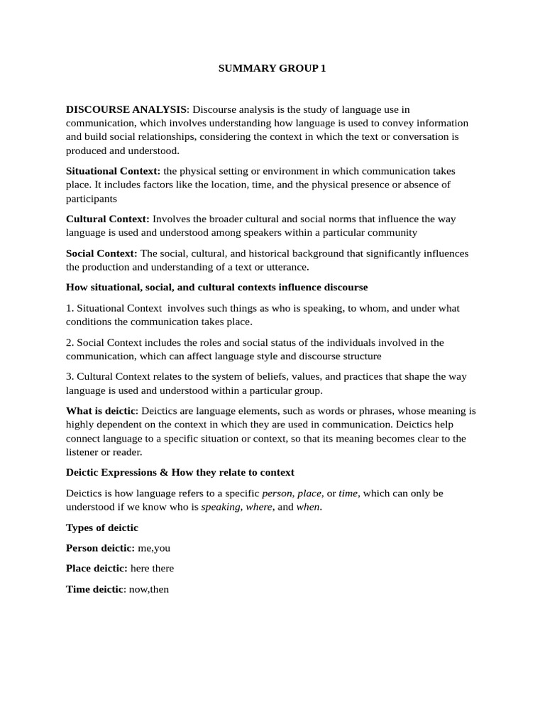 Summary Group 1 Discourse Analysis | PDF