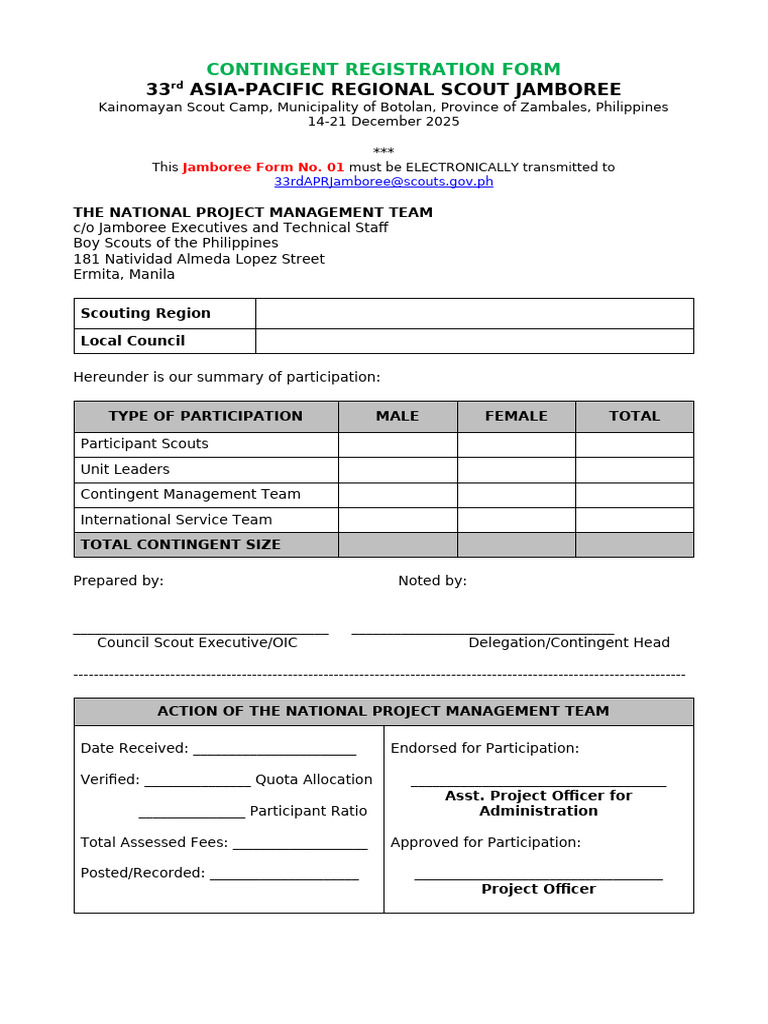 Contingent Registration Form | PDF