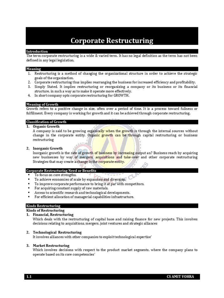 Corporate Restructuring | PDF | Mergers And Acquisitions | Franchising