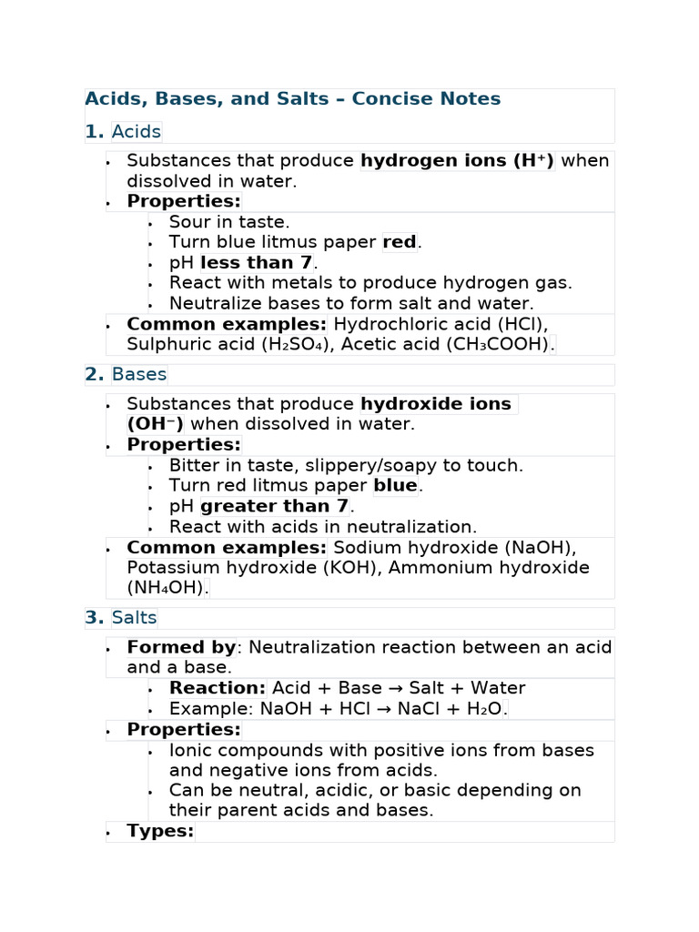 Acids Bases and Salts | PDF | Acid | Ph