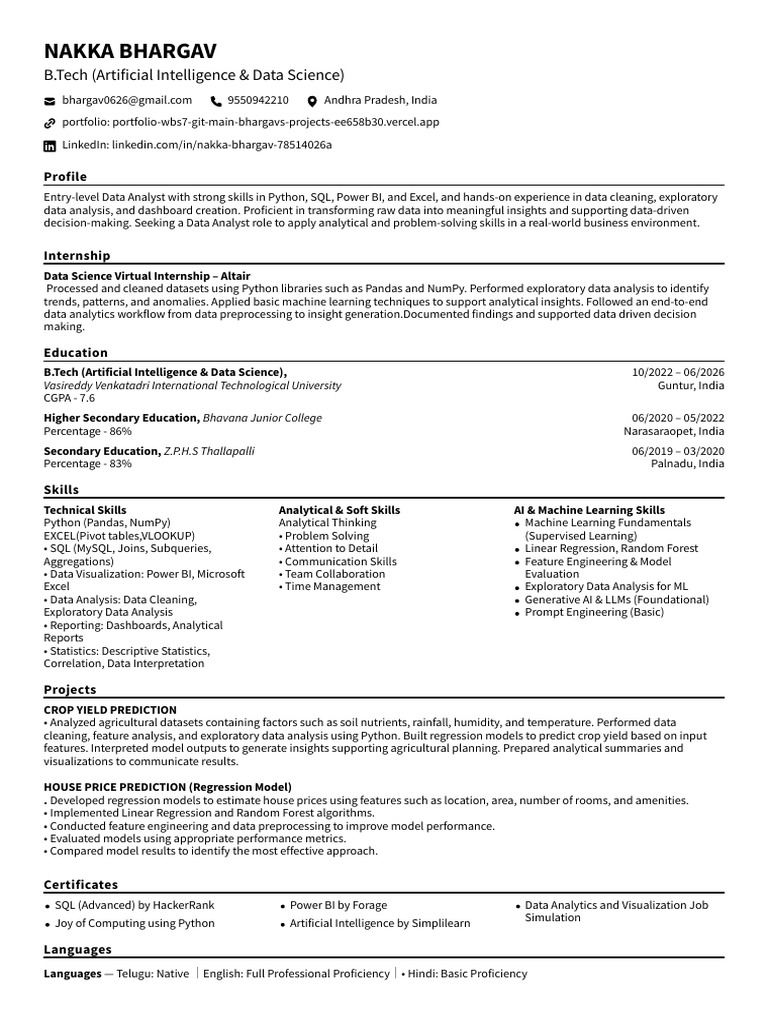 Resume(Latest) | PDF | Data Analysis | Machine Learning