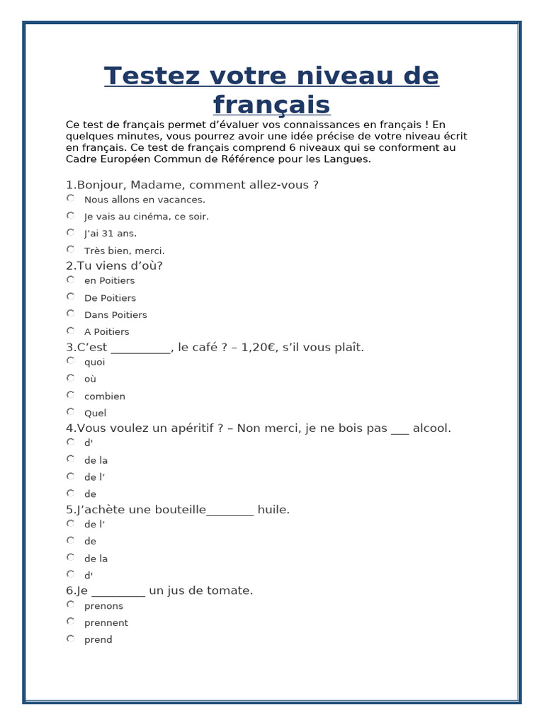 Teste de Francais | PDF | Échecs
