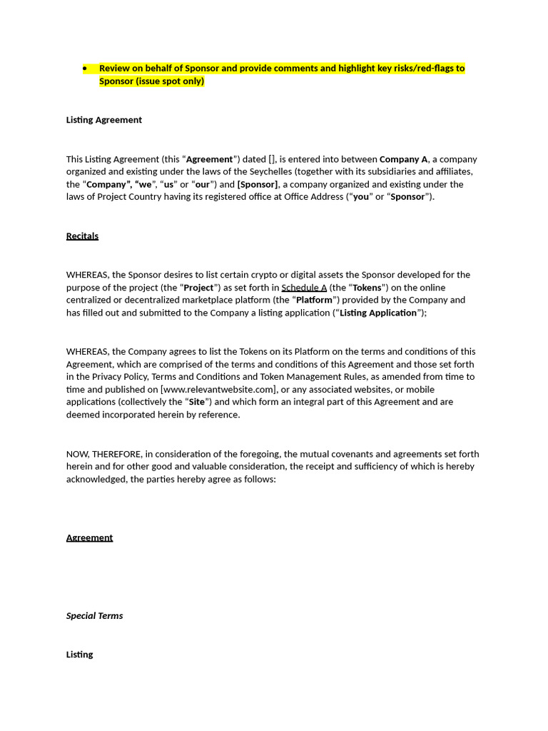 Token Listing Agreement - 071825 | PDF | Indemnity | Arbitration