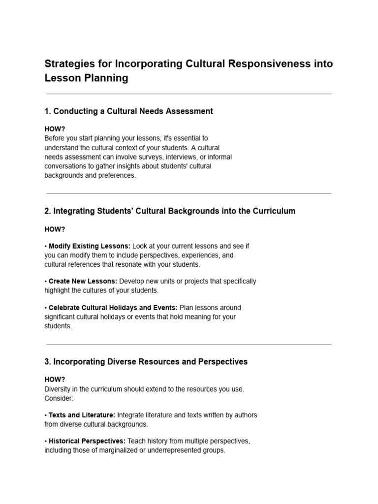 Strategies For Incorporating Cultural Responsiveness Into Lesson ...
