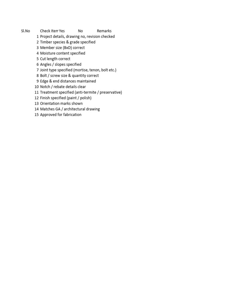 Fabrication Checklist Timber and Steel | PDF