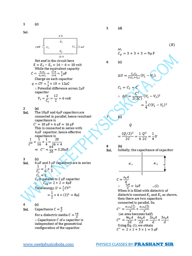 Solutions of Question Bank - Capacitor | PDF | Capacitor | Capacitance