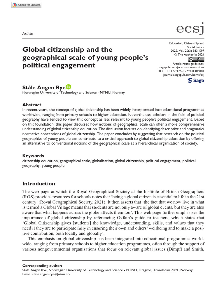Rye 2024 Global Citizenship and The Geographical Scale of Young People ...