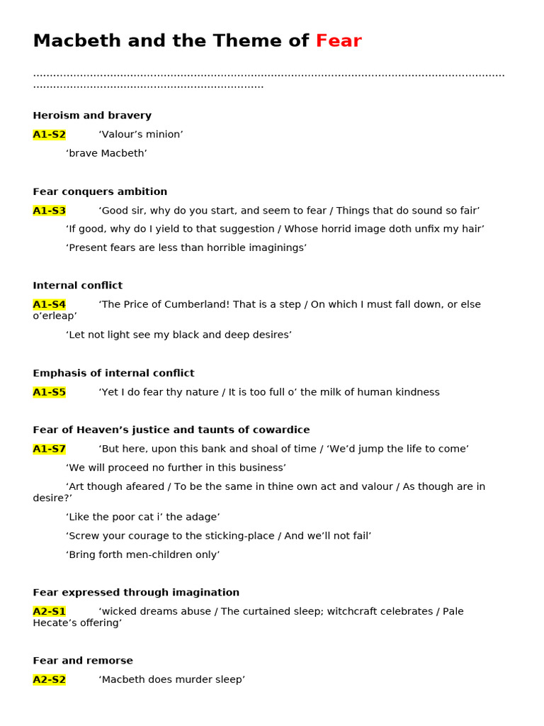 Macbeth and The Theme of Fear | PDF | Macbeth | Shakespearean Tragedies