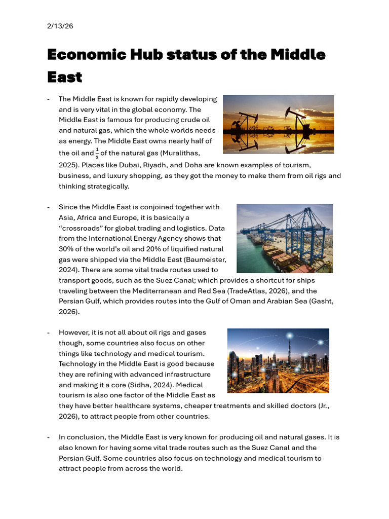 The Economic Hub Status in The Middle East | PDF
