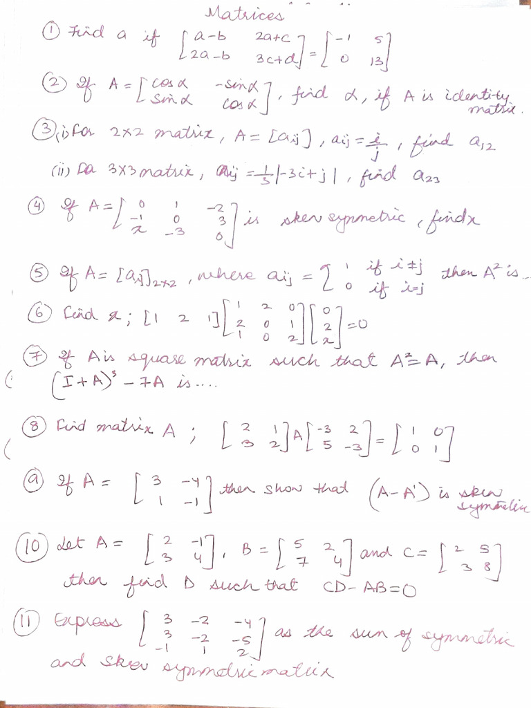 Important Questions Matrices-1 | PDF