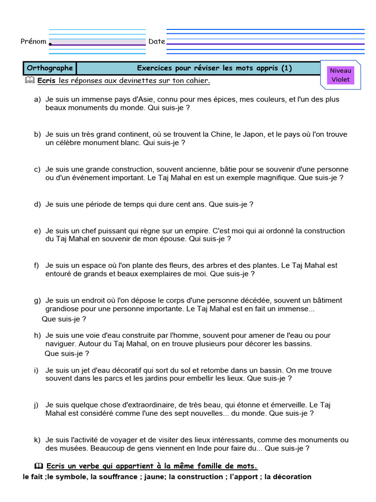 Exercices Pour Réviser Dictée 3 | PDF