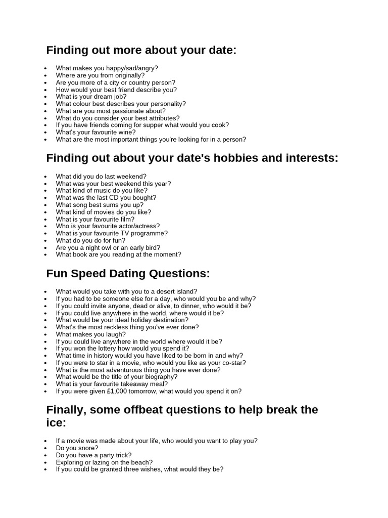 Speed Date Questions | PDF