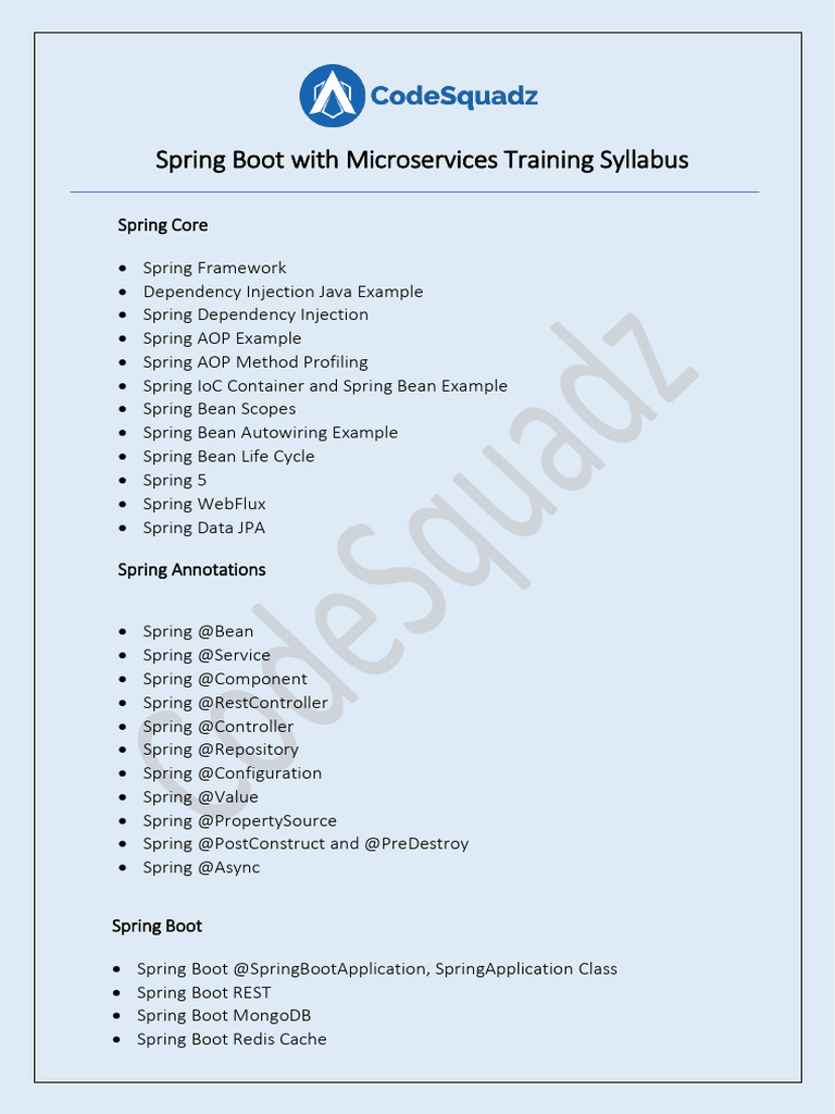 Spring Boot With Microservices Training Syllabus | PDF | Spring ...