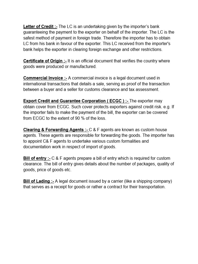 Import-Export Procedure Terms | PDF