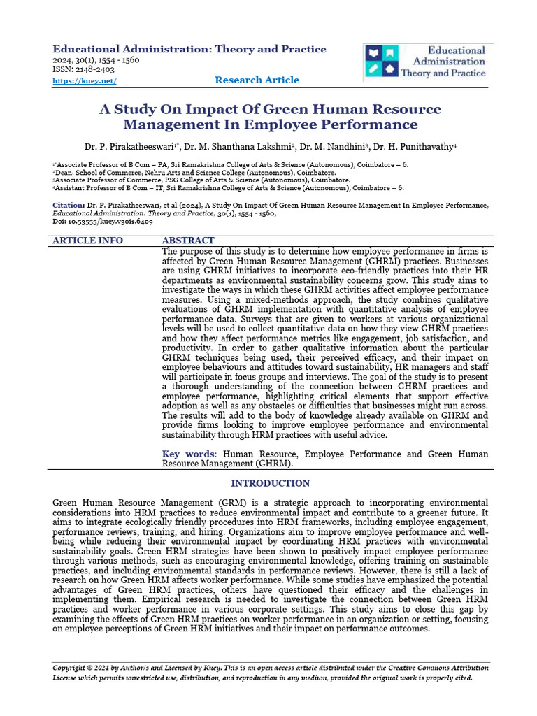 A Study On Impact of Green Human Resource Management in Employee ...
