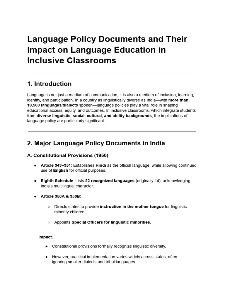 Language Policy Documents and Their Impact On Language Education in ...