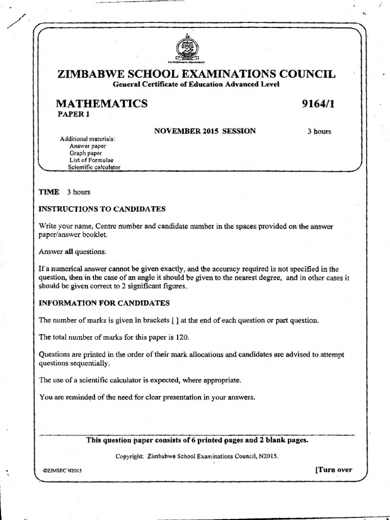 Zimsec A-Level Nov 2015 - p1 | PDF