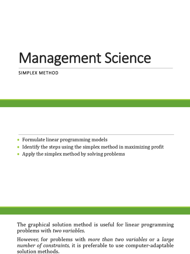 Management Science: Simplex Method | PDF | Linear Programming ...