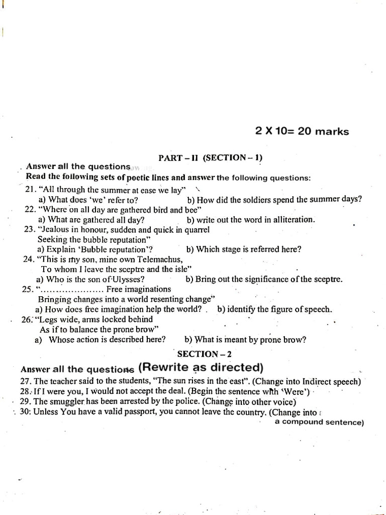12 Eng 2 Marks Question - 20 | PDF