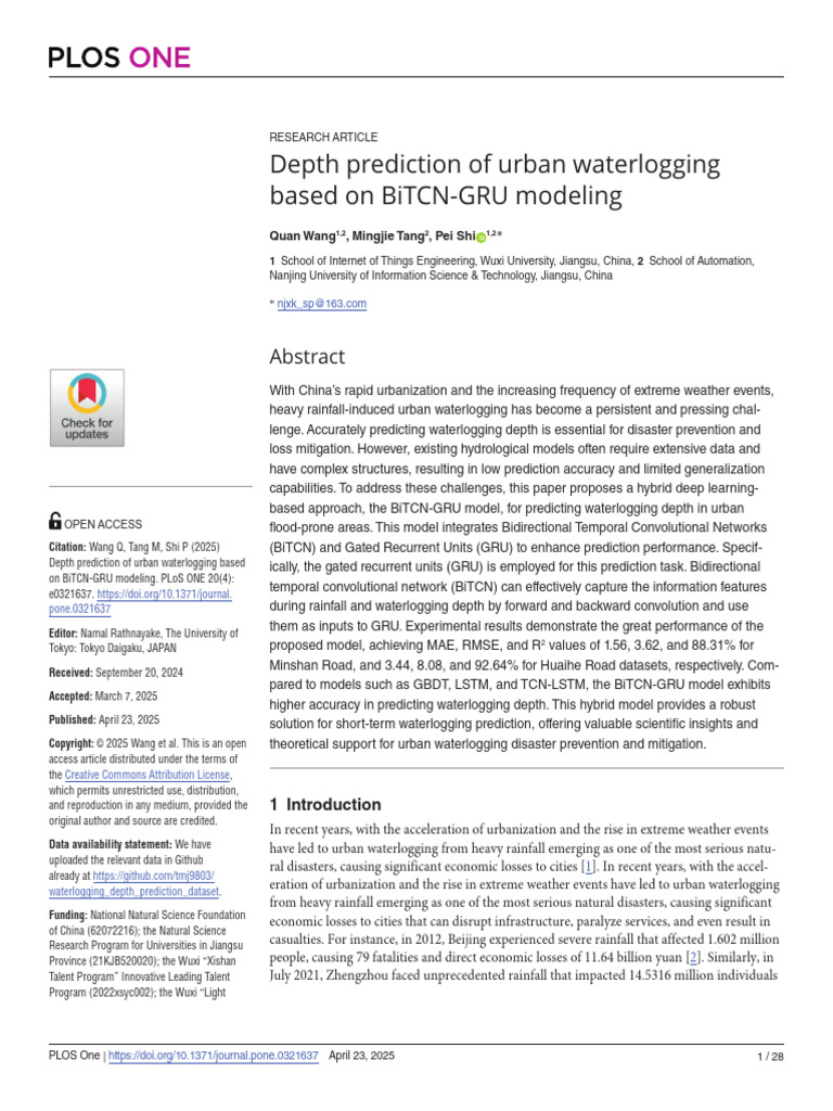 Depth Prediction of Urban Waterlogging Based On Bi | PDF | Mean Squared ...
