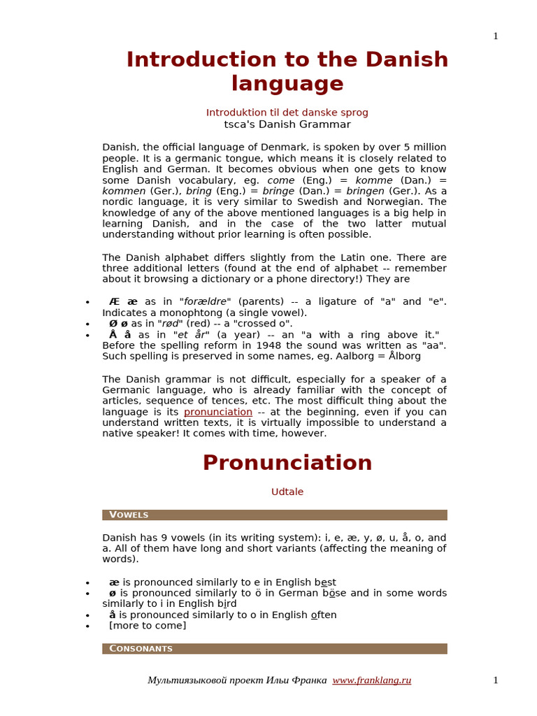 Introduction To The Danish Language | PDF | Linguistics | Grammar