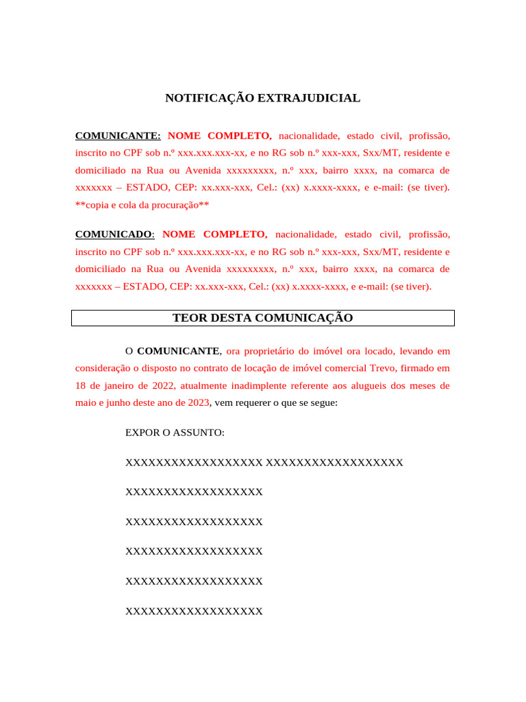 Modelo Notificação Extrajudicial | PDF | Justiça | Crime e Violência
