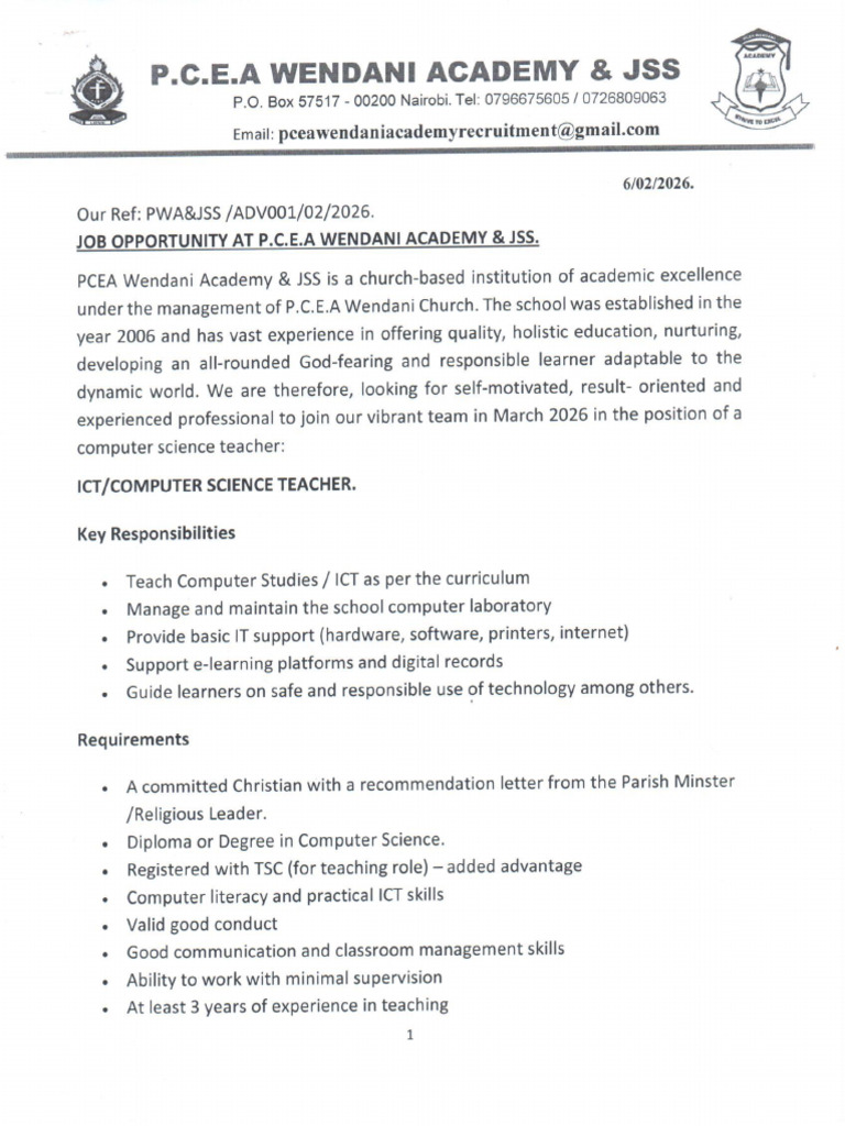 Ict (Computer Science Teacher) Advert | PDF