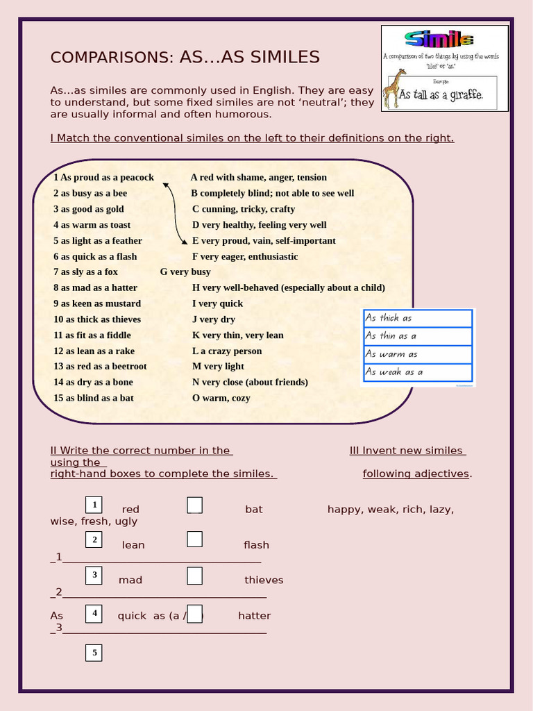 Comparisons Asas Similes Grammar Drills Warmers Coolers 76511 | PDF