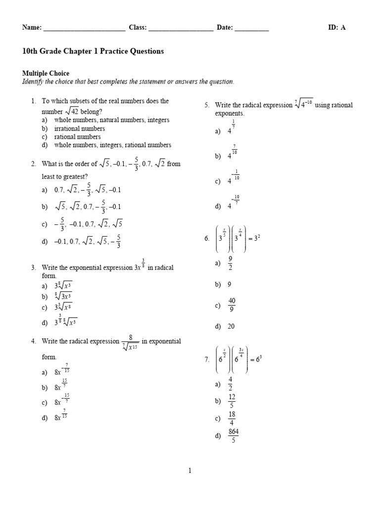 10th CH 1 Practice Questions | PDF | Numbers | Integer
