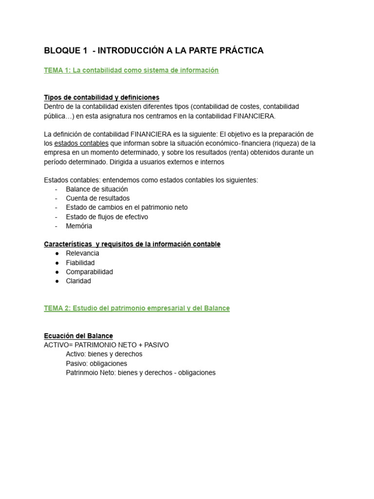 Apuntes y Ejercicios BLOQUE 1 (1) | PDF | Contabilidad | Estado financiero