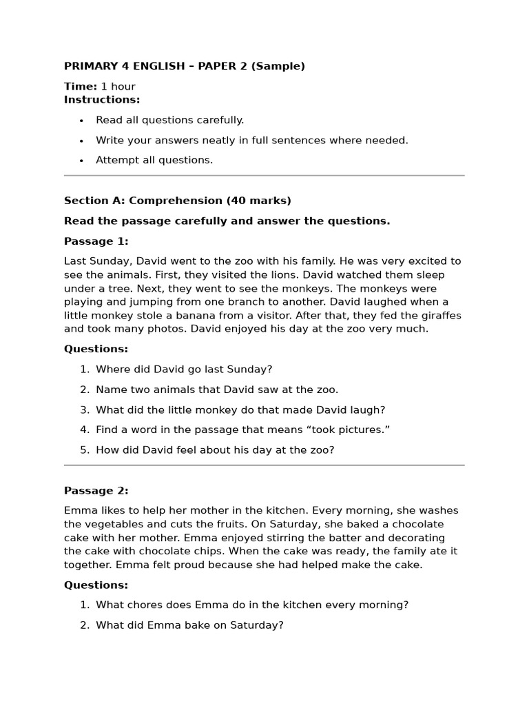 P4 English Exam Paper 2 | PDF