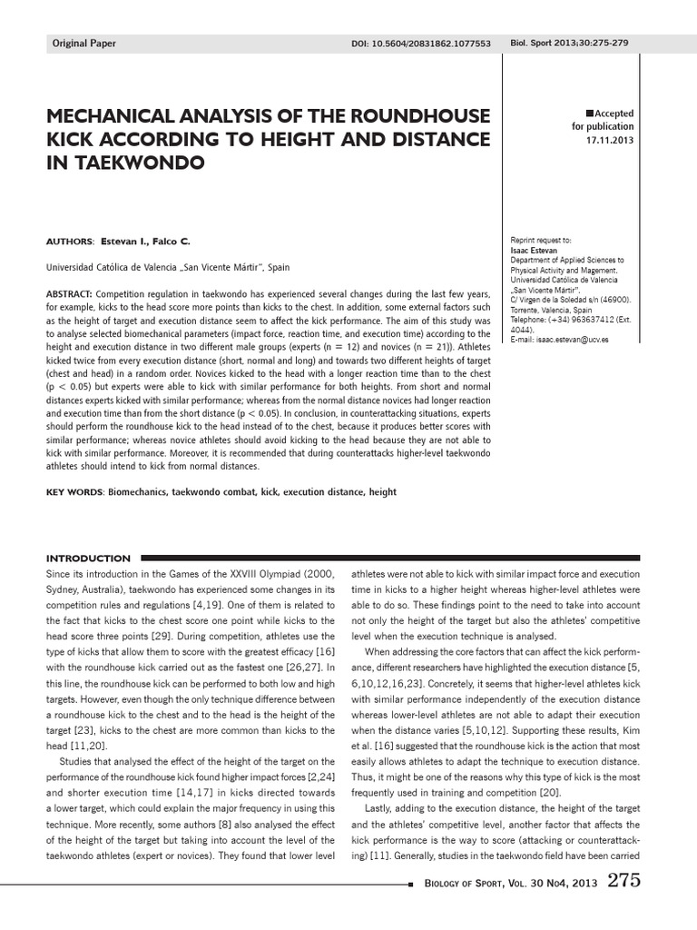 MECHANICAL ANALYSIS OF THE ROUNDHOUSE KICK ACCORDING TO HEIGHT AND ...